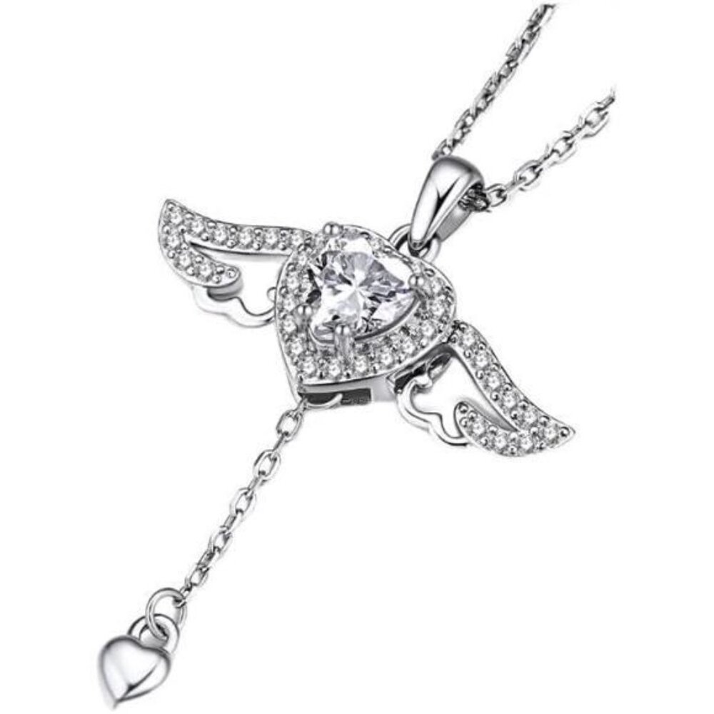 Winged Heart Necklace for Women | 1Ct Moissanite Pendent | 925 Sterling Silver